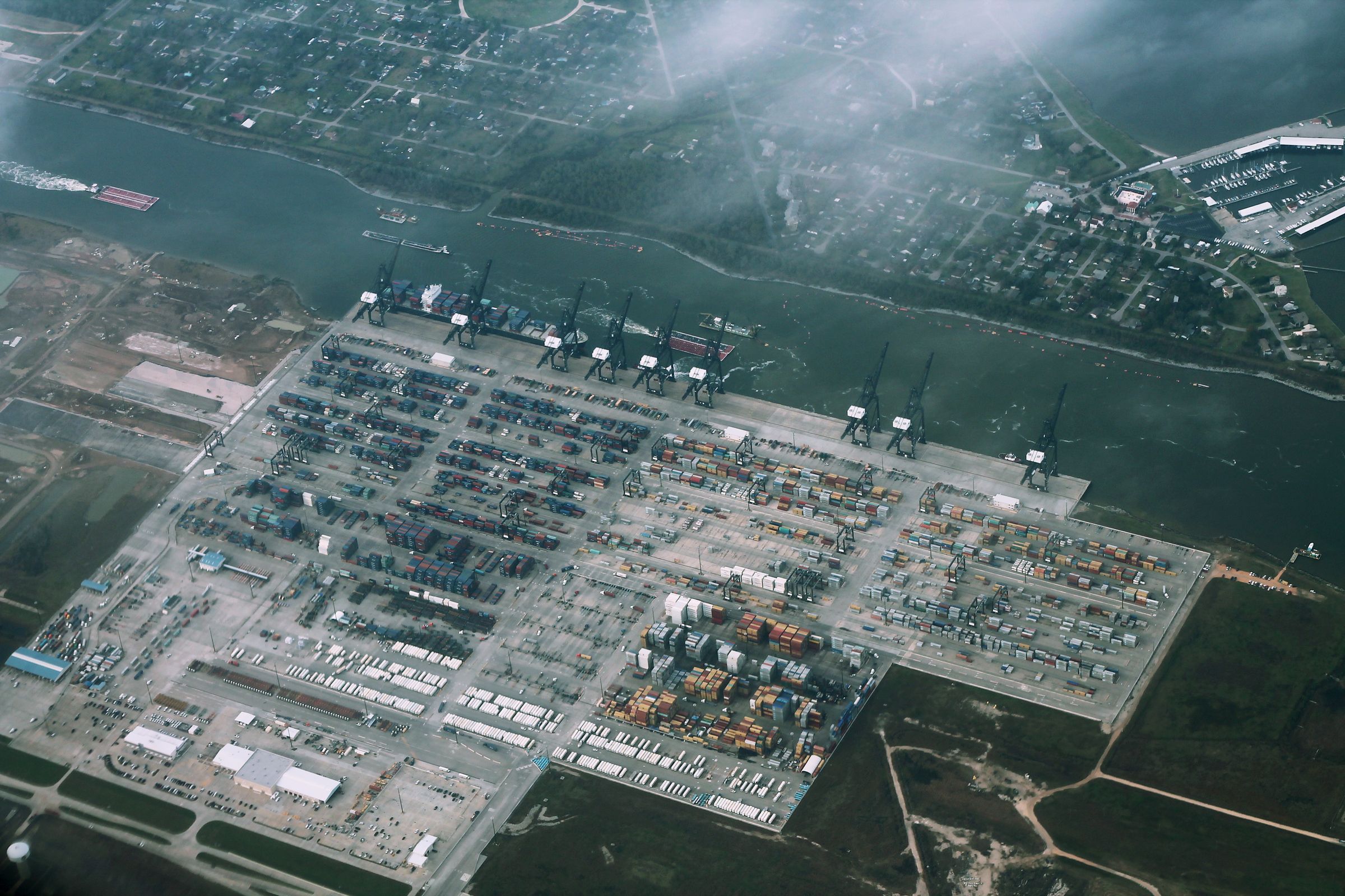 Aerial view of the Bayport Container Terminal near Houston